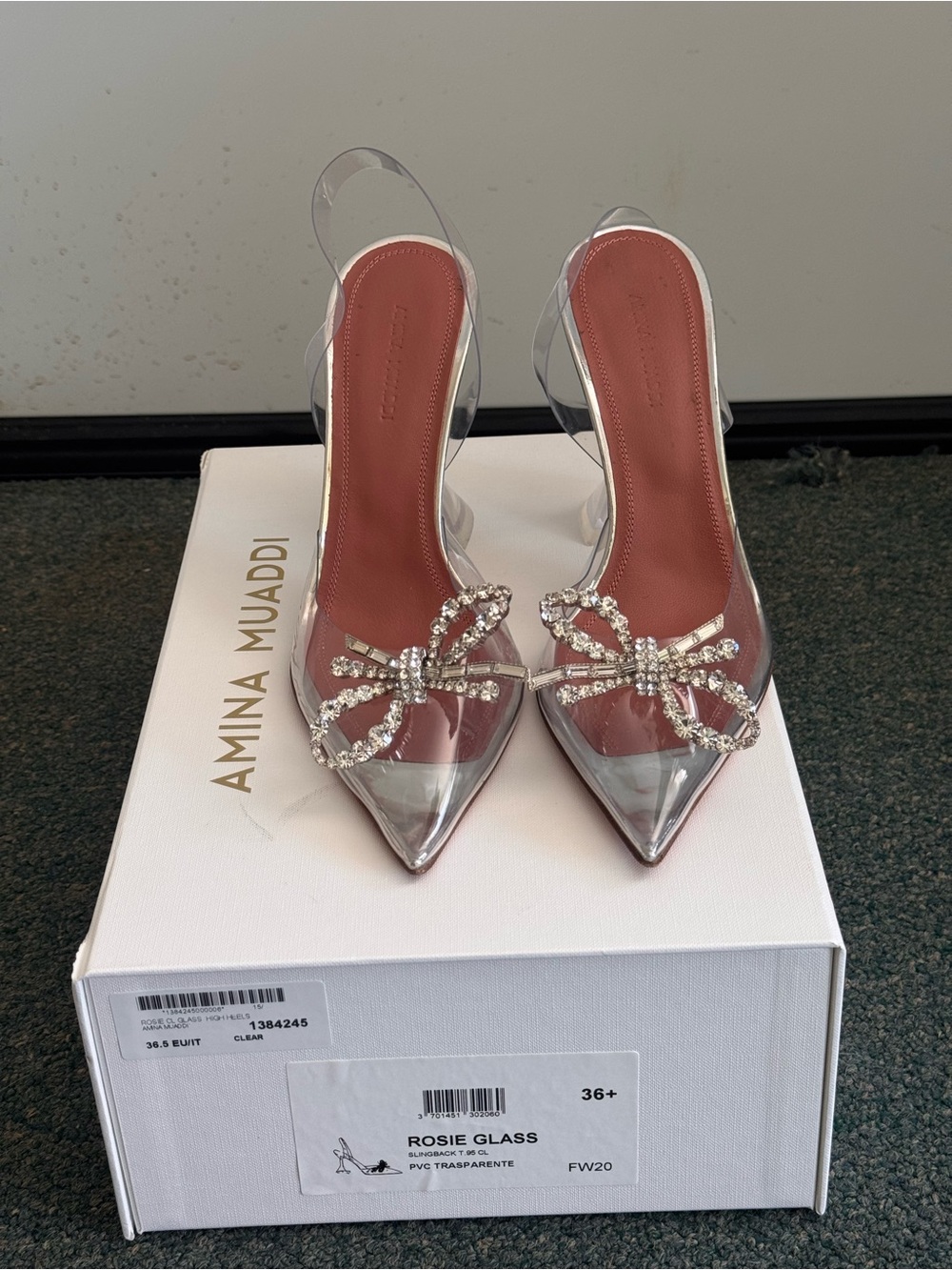 Amina Muaddi Rosie Glass in size 6.5/ 36.5 EU